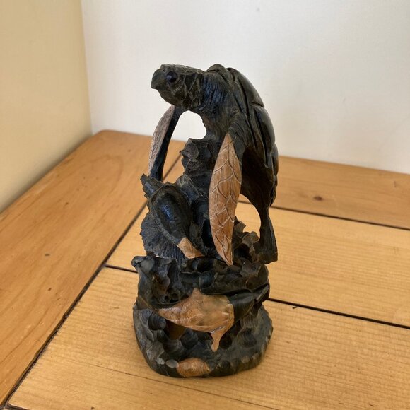 Sea Life Wood Carving Hand Carved Turtle Dolphin Fish Statue Caribbean 5.75" - Picture 7 of 7